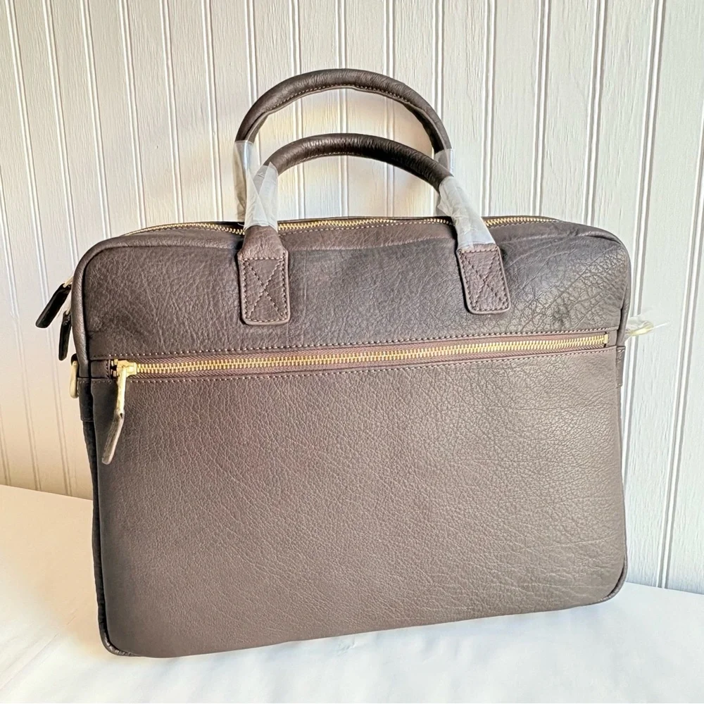 Mark & Graham Harvey Leather Briefcase Bag Dark Brown Laptop Pocket NEW gift
